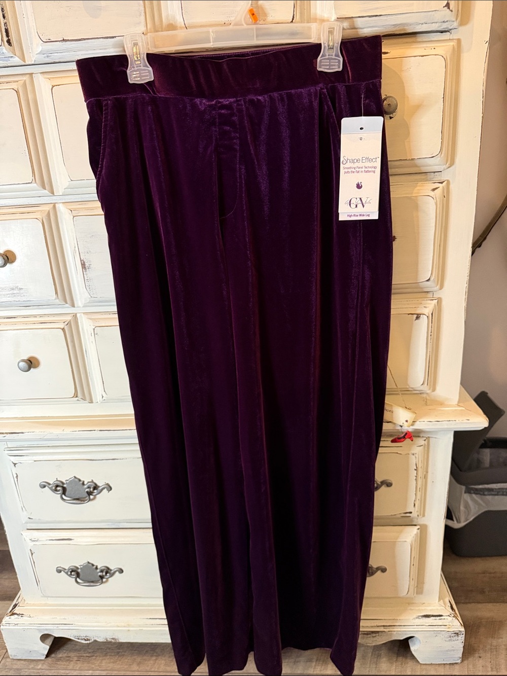 Velvet Pull-On Wide Leg Pants in Deep Plum